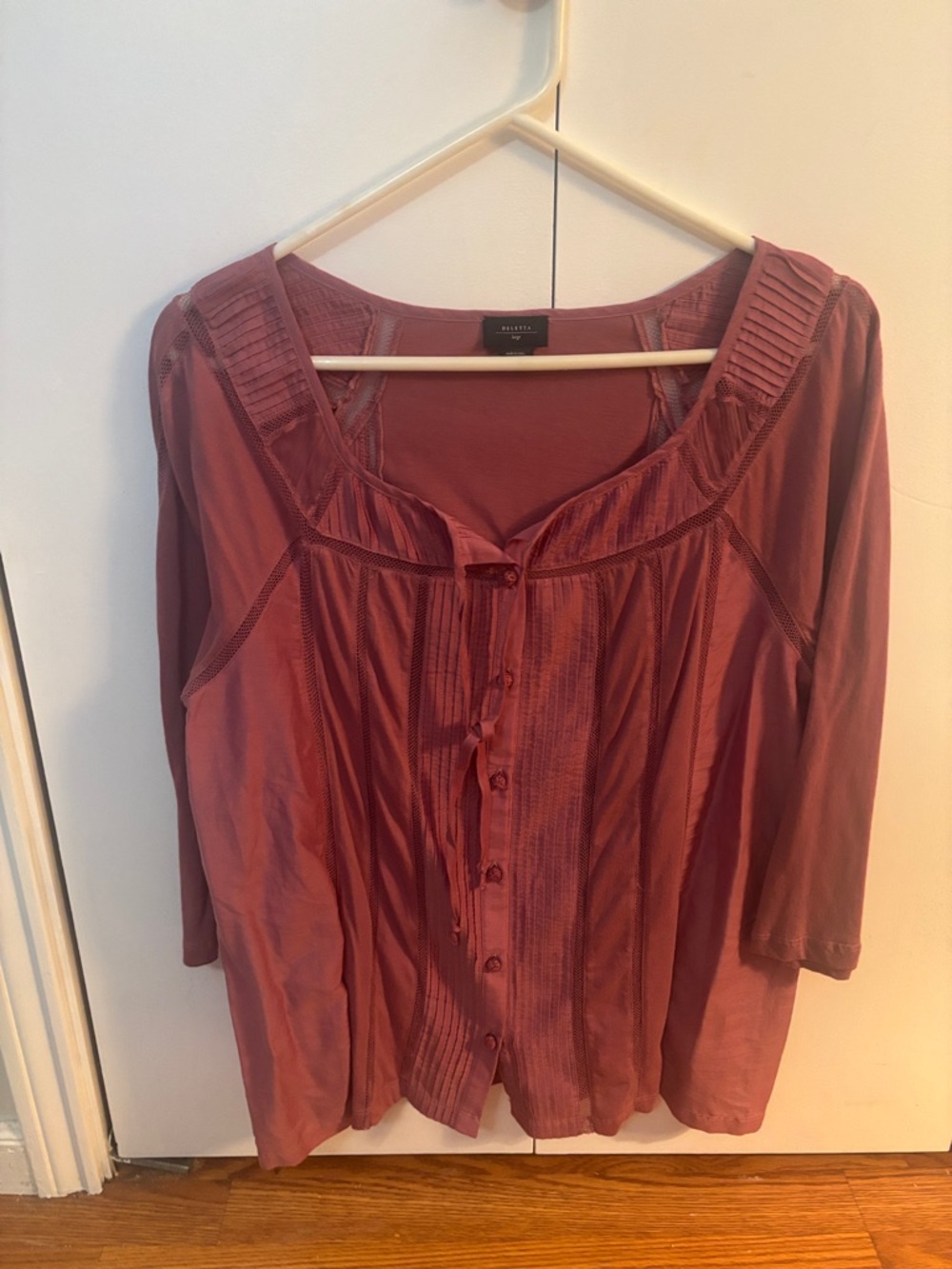 Anthropologie Dusty Rose Button-Front Pintuck Blouse. Deletta